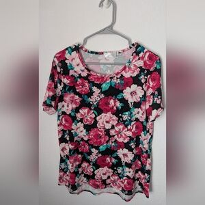 Floral Women's Top - Pink and Black